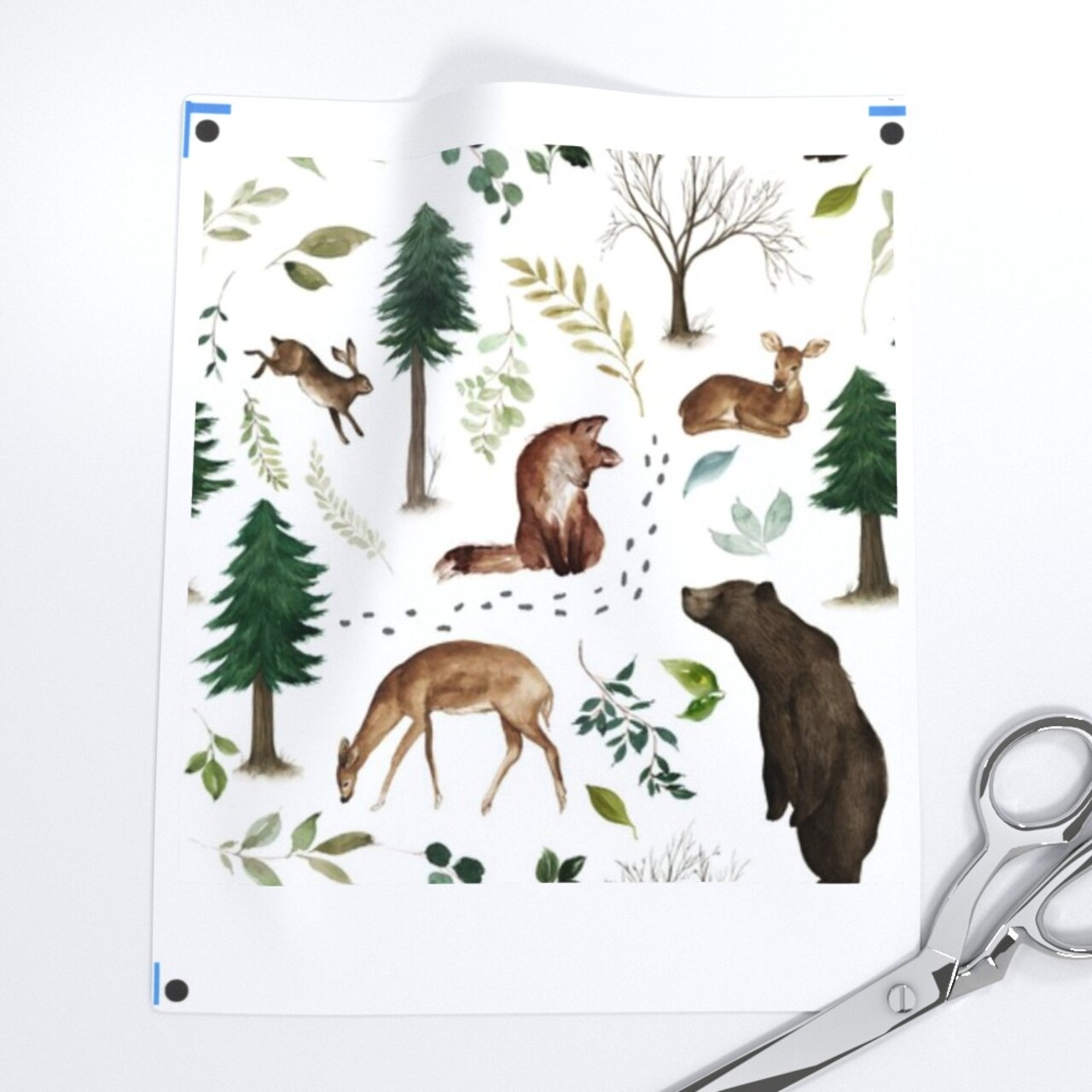 Woodland Animals Forest Deer Trees Bunny Bear Nursery Custom Printed Fabric by Spoonflower Various Fabrics by the Yard or Fat Quarter